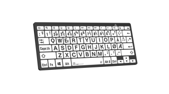 XL minitastatur bluetooth, med store sorte tegn på hvite taster (PC; Windows)
