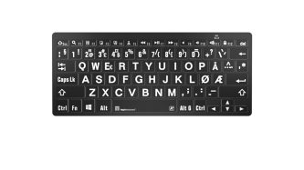 XL minitastatur bluetooth, med store hvite tegn på sorte taster (PC; Windows)