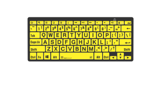 XL minitastatur bluetooth, med store sorte tegn på gule taster (Mac)