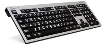 XL slimline tastatur med store bokstaver, Hvite på sorte taster (USB) Norsk layout